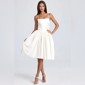 Elegant Cream Midi Dress with Floral Accents